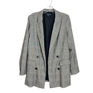Rachel Zoe Gray Houndstooth Plaid Open Front Blazer Sz‎ Medium Academia Corpcore